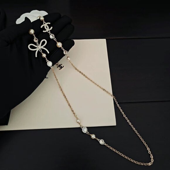 Authentic CHANEL Bow Charm Long Chain Necklace - Picture 3 of 5